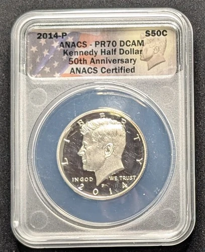 2014 P Silver Kennedy Half Dollar ~ ANACS PR70 DCAM 50c ~ 50th Anniversary 90%