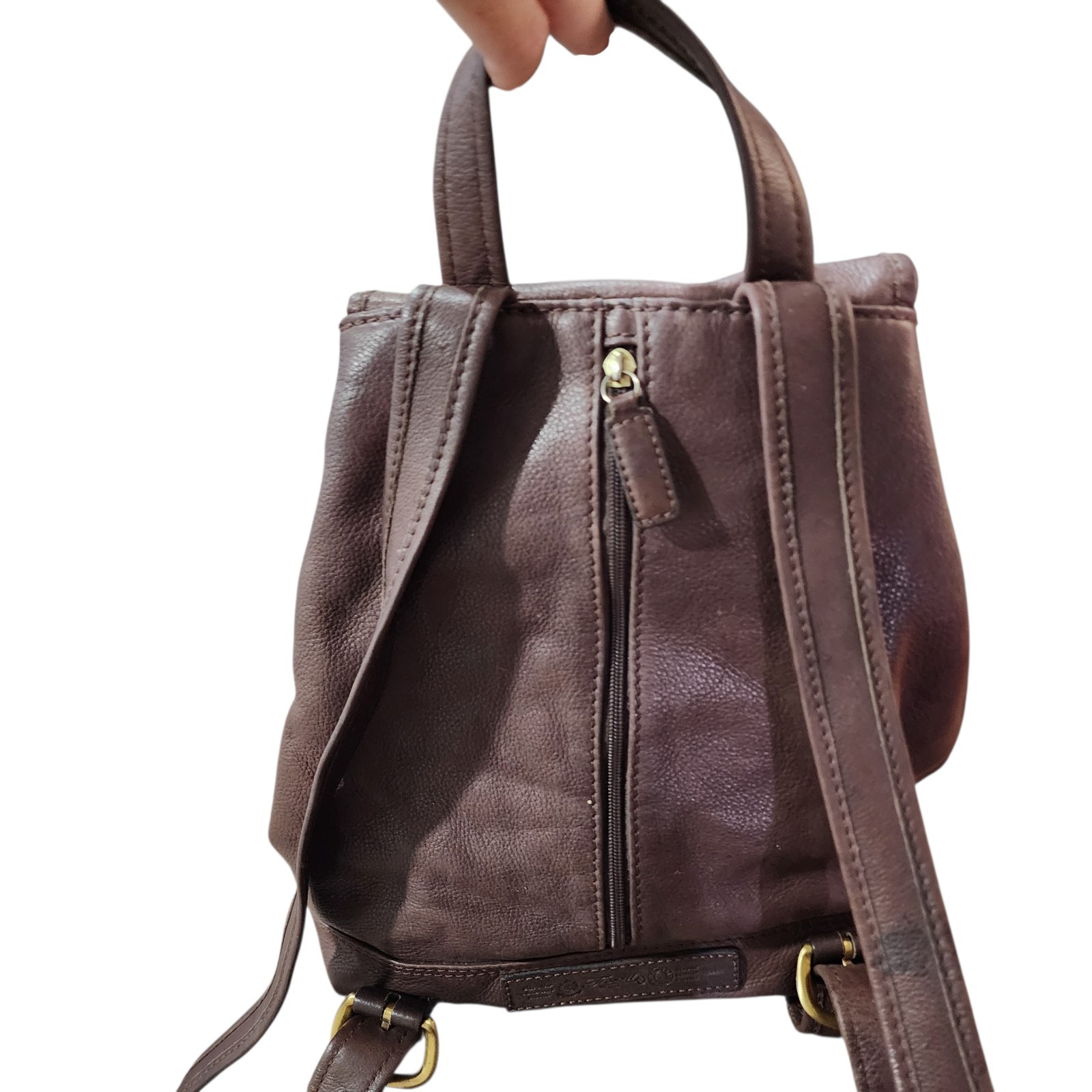 Fossil Brown Leather Backpack Drawstring Flap Key… - image 4