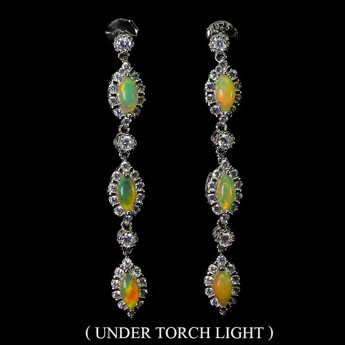 925 Sterling Silver Earrings Marquise Fire Opal Natural Gemstone Jewelry