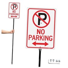 Large No Parking Signs with 54" Stake - 14" x 10" - No Parking - 1 Pack