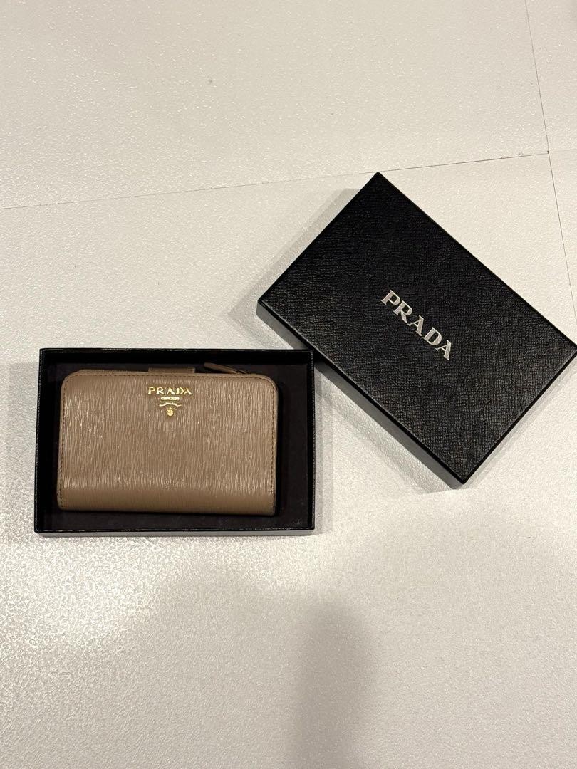 Prada Bi-Fold Beige Leather Compact Wallet Campaign Sale