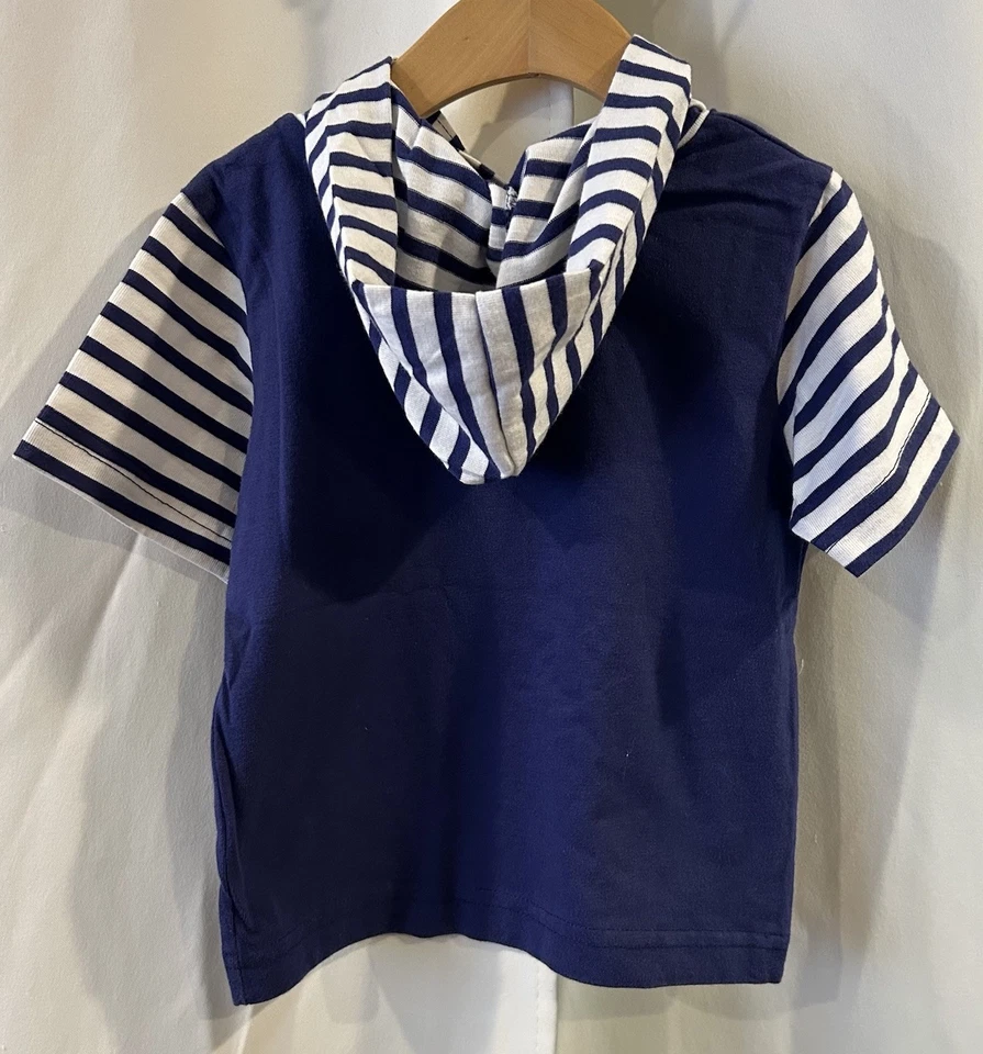 Juego corto náutico vintage The Disney Store Mickey blanco azul a rayas niño pequeño Foto 3 de 4