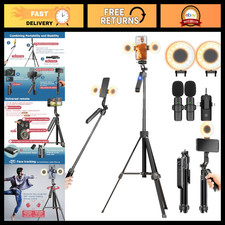 Auto Face Tracking Tripod Vlogging Kit for Smartphones, Dual Lights Microphone
