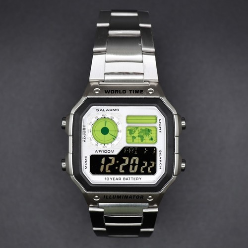 CASIO AE-1200WHD. Royale Watch Mod. Negative Display. Silver Steel Dial Mod