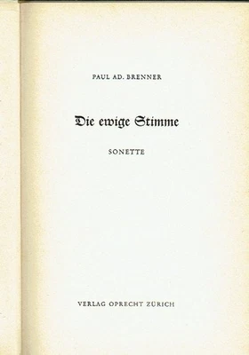 Paul Brenner Die ewige Stimme Sonette Schweiz 1943 Gedichte mit Widmung - Bild 1 von 3
