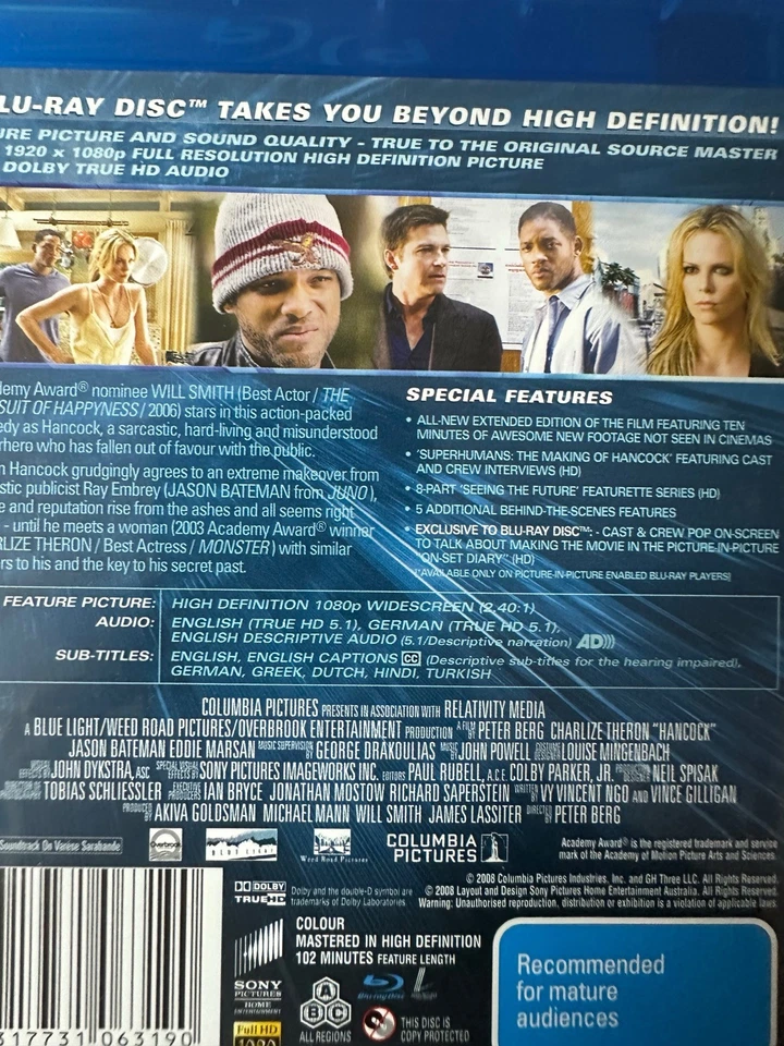 HANCOCK (2008) - BLURAY AS NEW! Will Smith Charlize Theron All Region Foto 2 de 2
