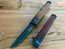 9 Wood Folding Katana Tactical Spring Assisted Open Blade EDC Pocket Knife