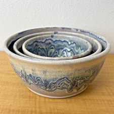 Mark Arnegard ARNE 1996 Studio Pottery Blue Wave Mixing Bowl Set