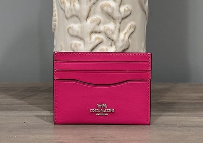 NWT COACH Slim Id Card Case In Smooth Leather Dragon Fruit Pink Silver CBX13