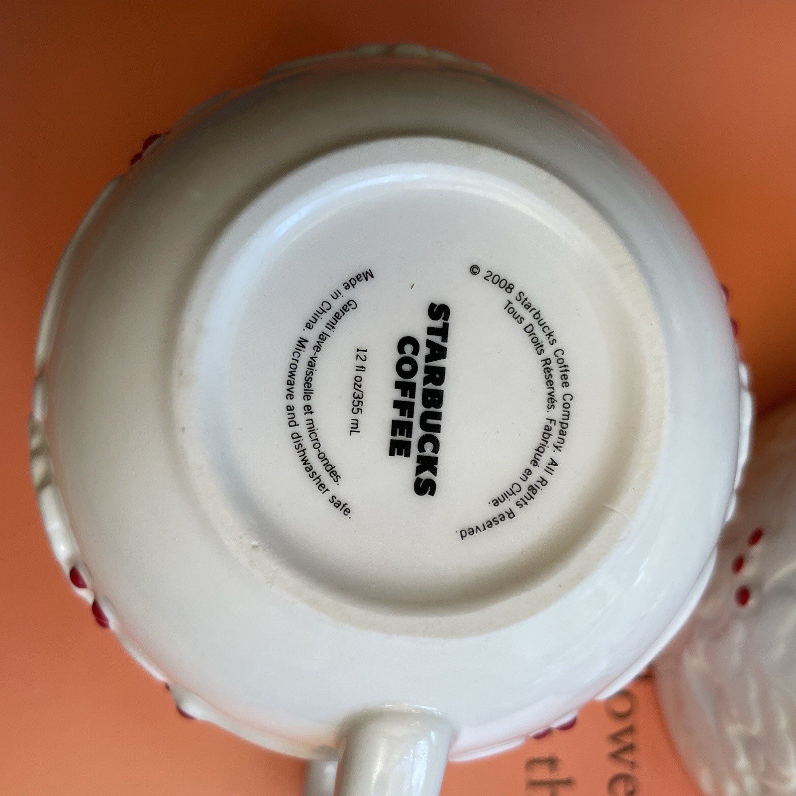 A Set Of 2 Starbucks 2008 Christmas Holiday Holly Berry Bird Embossed Mugs