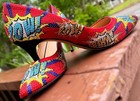 Statement Rhinestone Pop Art Pumps Size 8M Comic Book BAM WOW Stiletto Heels Red — photo 1