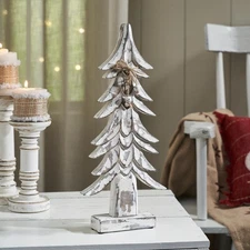 Timber Tidings Distressed White Wooden Tree 17x7.5x2 VHC Brands