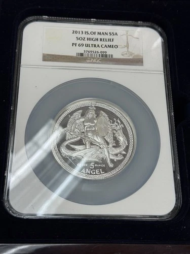 2013 S5A Isle of Man 5 oz. "Angel" High Relief NGC PF69 Ultra Cameo .999 Silver