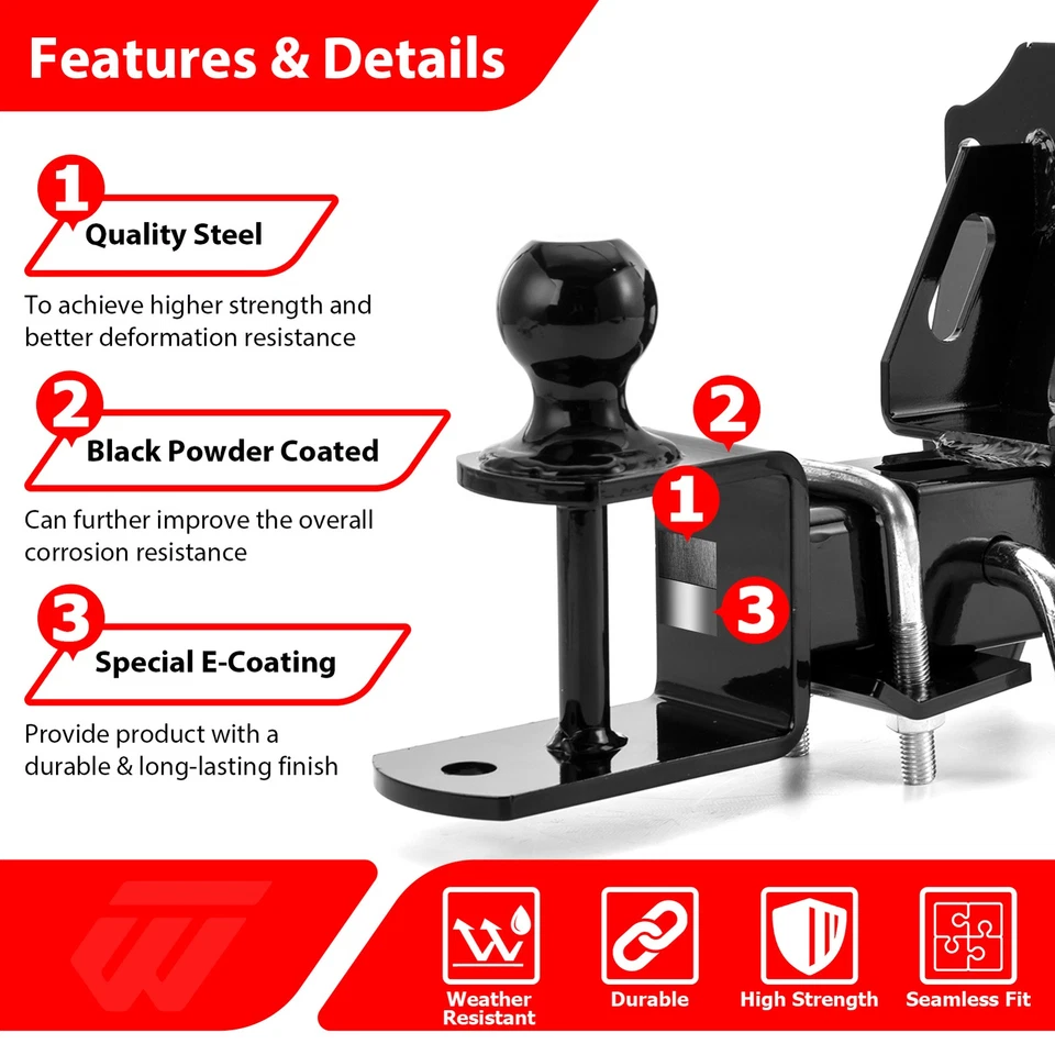 WEISEN UTV Rear 2" Receiver Hitch w/3-in-1 Ball Mount For Honda Talon 1000R/X/4 - Image 3 of 4