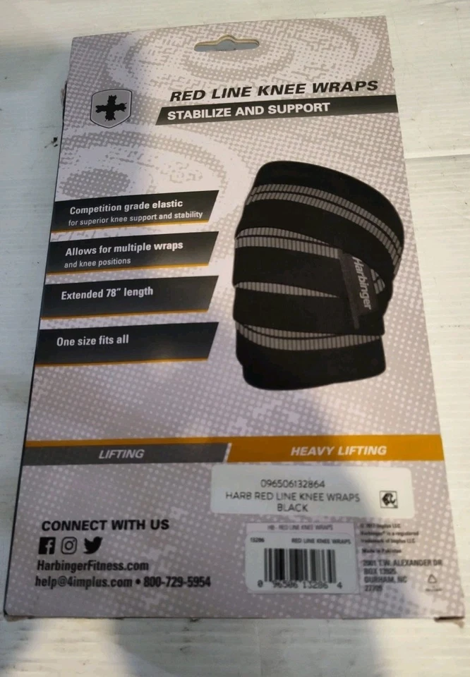 Harbinger 78" Red Line Weight Lifting Knee Wraps - New - Image 2 of 2