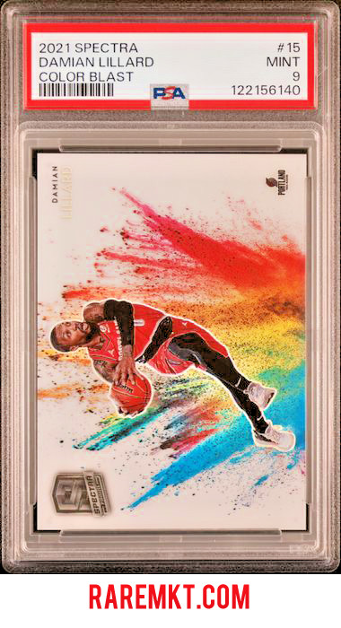 2021 PANINI SPECTRA COLOR BLAST #15 DAMIAN LILLARD COLOR BLAST, PSA 9