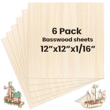 DIYDEC 6 Pack Basswood Sheets 12 x 12 x 1/16 12 x 12 x inch, Wood color