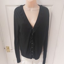 Long Tall Sally black rhinestone jewel button detail Cardigan Size M *flaw 