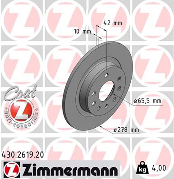 2X Zimmermann Bremsscheibe Coat Z 430.2619.20 FüR Opel Astra Zafira A05 Family-image