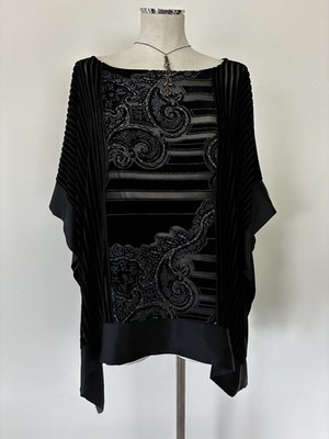 HARARI RARE VELVET BURNOUT KIMONO TOPPER BLACK OVERSIZE PLUS SIZE MINT