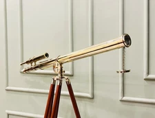 Handcrafted Brass Nautical Telescope on Wooden Tripod | Brass Finish