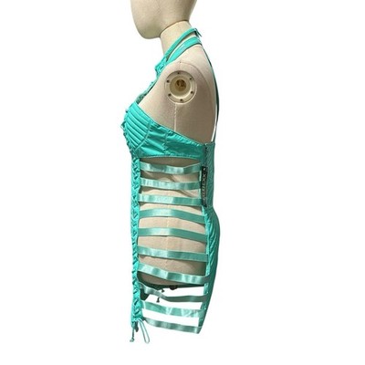 DOLLS KILL CLUB EXX Medium Rude Awakening Teal Halter Neck Leather Mini  Dress | eBay