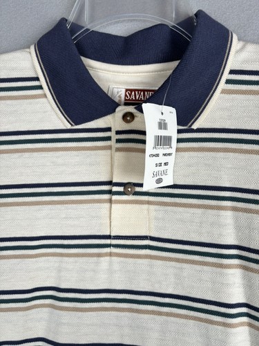 Vintage Savane Golf Shirt Men’s Med Stripe Polo Tour Collared Pullover USA 2754 - Picture 7 of 12