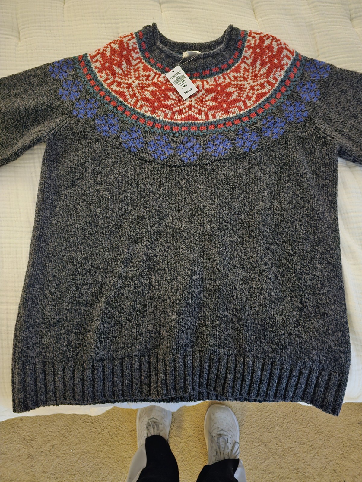 ll bean Women's Classic Ragg Wool Sweater, Crewneck Fair Isle LARGE eBay