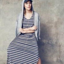 Madewell Striped Racerback Maxi Dress Size Medium Heathered Acorn Blue Jersey