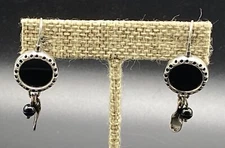 SILPADA-Sterling Silver Round Black Onyx Charm Drop Dangle Earrings W1093-HTF