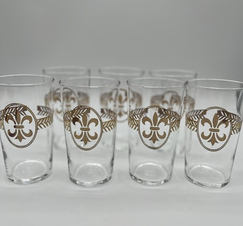 Fluer-de-lis Goldtoned Emblem Vintage Libby Barware Glasses Set Of 7 - 第 1/7 張圖片