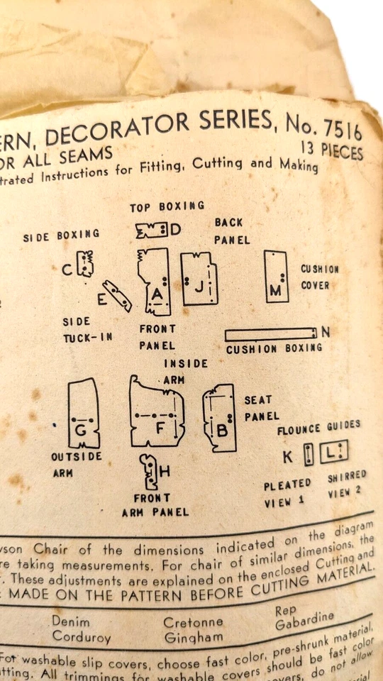 Vintage Sewing Pattern Advance 7516 Home Decor Chair Cover Pleated Flounce - Image 4 of 4