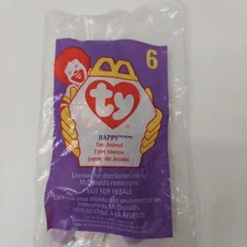 Vintage Ty Teenie Beanie Baby #6 Happy the Hippo 1993 McDonalds Sealed