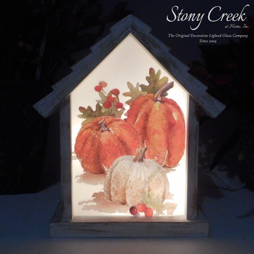 Stony Creek Decorative Lighted Glass Fall Autumn Pumpkin Harvest 7" House SDF16 - Picture 3 of 10