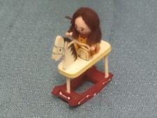 Vintage Miniature Doll On Rocking Horse Wooden