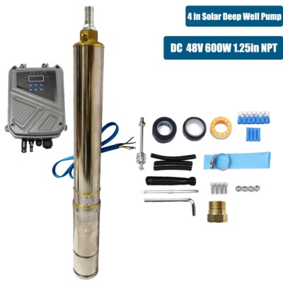 4'' 600W Solar Pump Submersible Pump Bore Deep Well Pump+MPPT Controller DC 48V