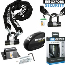 Oxford Motorcycle Security Bundle 1.5m Chain, Screamer7 Lock, Brute force Anchor