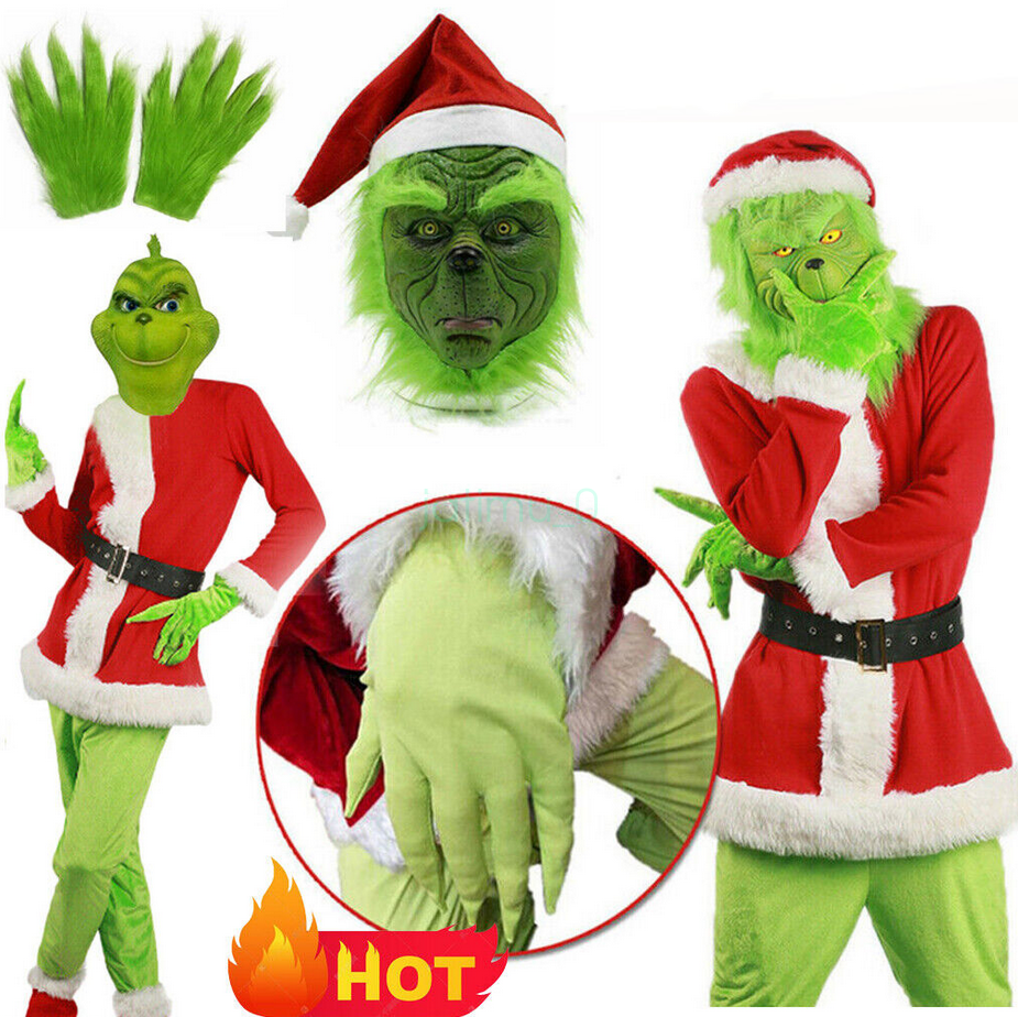 AU HOT The Grinch Head M-ask Wig And Xmas Hat Monster Adults
