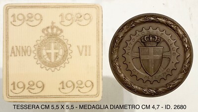 REAL AUTOMOBILE CLUB DI MILAN 1929 BAKELITE CARD AND MED. FOR SUBSCRIBER 