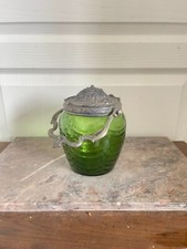 Ancien Seau Pot Biscuit Sucre Bonbonnière Second Empire Verre Vert Etain