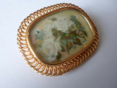 Broche Ou Pendentif Ancien En Argent Massif - Portrait Peint D'une Belle Femme