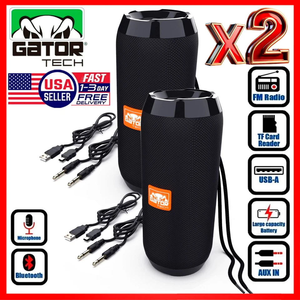 2x Bluetooth Wireless Tragbarer Lautsprecher Wasserdicht Stereo Bass USB FM-Radio LAUT