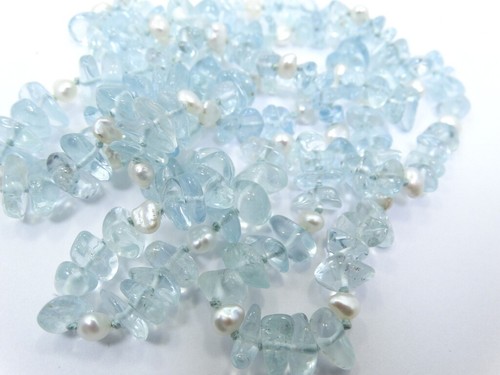 Collana filo 32" PERLA bianca acquamarina blu naturale originale vintage - Foto 3 di 5
