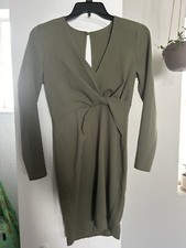 ASOS DESIGN plunge shoulder pad twist front mini dress in khaki