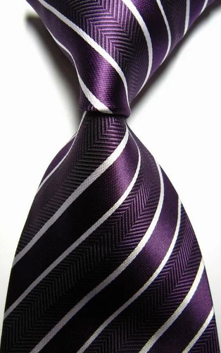 Hot! Classic Striped Purple White JACQUARD WOVEN 100% Silk Men's Tie Necktie