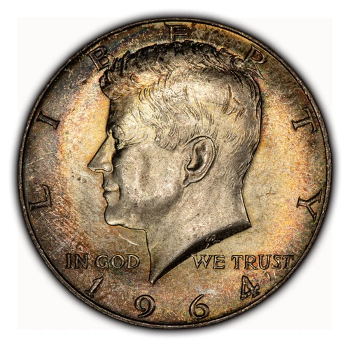 1964 50c Kennedy Half Dollar - Speckled Rainbow Toning - BU - SKU-Z3955