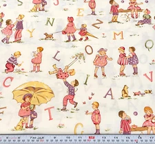 Vintage Alphabet for Michael Miller Cream Cotton Fabric by the HALF YARD