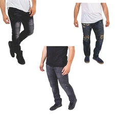 FASHIO Men’s Ripped Slim Straight Distressed Zipper Biker Jeans