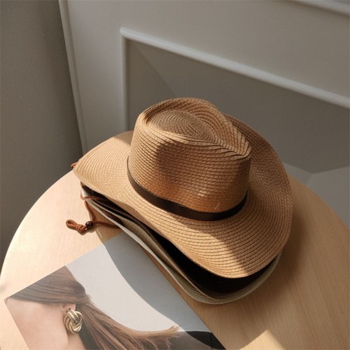 Summer Straw Visor Hat Wide Brim Sun Protection Cap Western Cowboy Hat Hiking - Picture 6 of 15