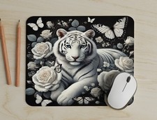 White Tiger Butterfly Rose Mouse Pad great for Office or Gaming Personalize